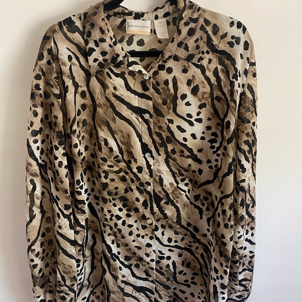 Alfred Dunner Leopard Print Button-Front Blouse in Beige, Black
